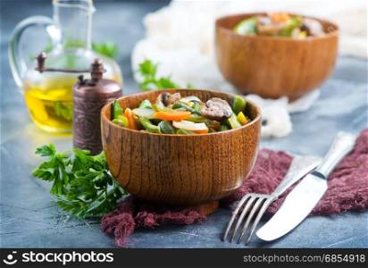 fried mix vegetables in bowl and on a table