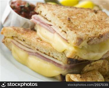 Fried Monte Cristo Sandwich with Salsa and Chips