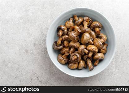 Fried mushrooms, champignons, top view