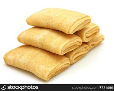 fried pancakes stuffed isolated on the plate on white background
