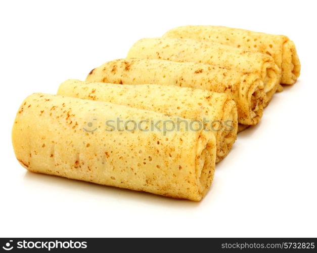 fried pancakes stuffed isolated on the plate on white background