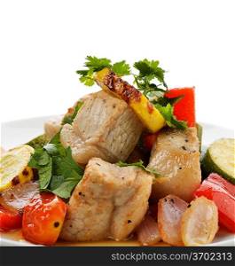 Fried Pieces Of Pork With Vegetables