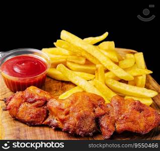 fried pork barbecue with French fries