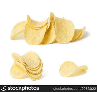 fried potato chips with salt and black pepper on a white plate. Fast food, set