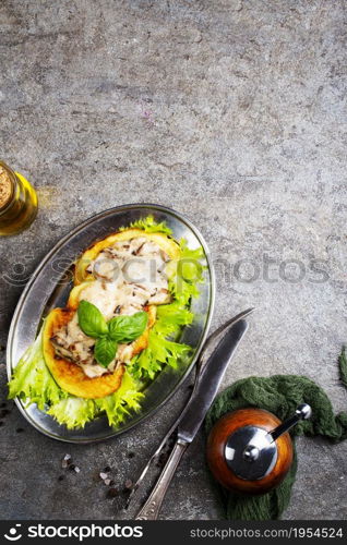 Fried potato pancakes with mushroom sauce