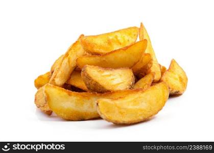 fried Potato wedges. Fast food. Isolated on white