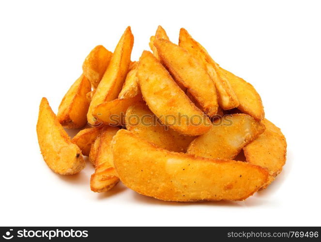 fried Potato wedges. Fast food. Isolated on white