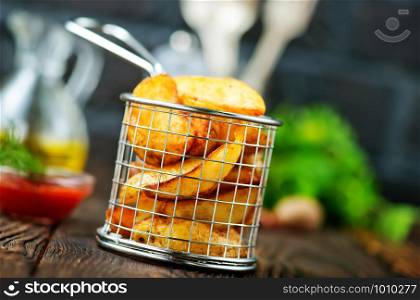 fried potato with salt and spice on a table