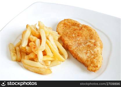 fried potatoes and chicken