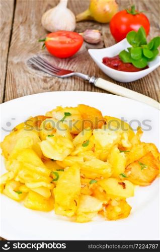 Fried Potatoes Stidio Photo on White Plate. Fried Potatoes Stidio Photo on Plate