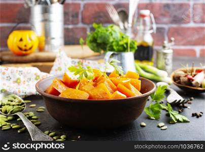 fried pumpkin with oil salt and spices