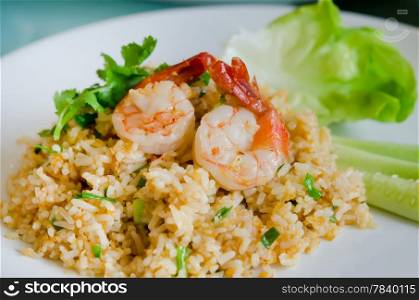 fried rice and shrimp , seafood dish