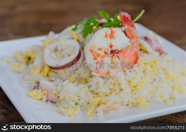 Fried rice. close up Fried rice with shrimp and squid