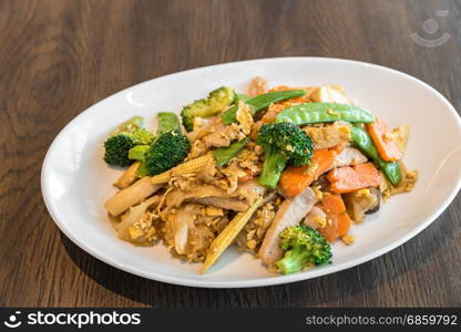 Fried rice noodle with grilled pork. Fried rice noodle