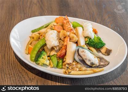 Fried rice noodle with seafood. Fried rice noodle seafood