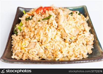 Fried rice with deep fried pork garlic and vegetable