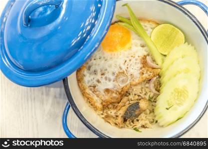 Fried rice with mackerel and fired egg