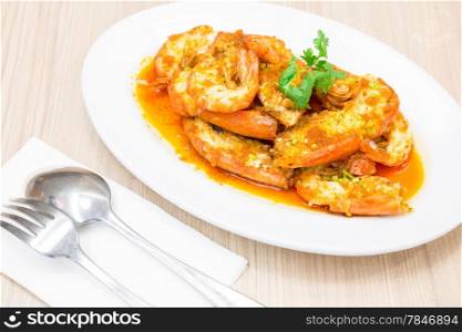 Fried river prawn shrimp with pepper and garlic sauce