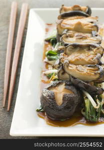 Fried Shitake Mushrooms with Shoyu Pac Choi and Bean sprouts