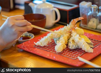 Fried shrimp batter, a famous Japanese food Popular as a main food National food concept, healthy food, fresh