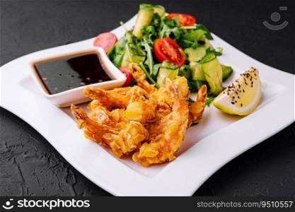 Fried Shrimp Salad with soy sauce