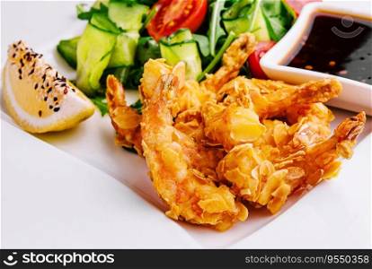 Fried Shrimp Salad with soy sauce