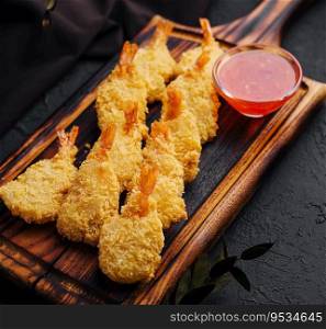 Fried shrimps tempura with sweet chili sauce