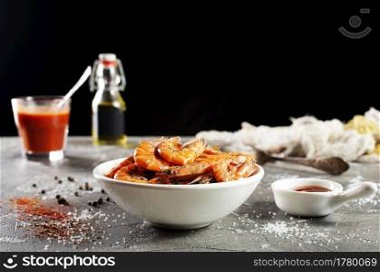 fried shrimps with garlic butter and spice 