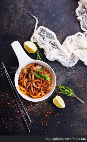 fried spaghetty with shrimp and aroma spice