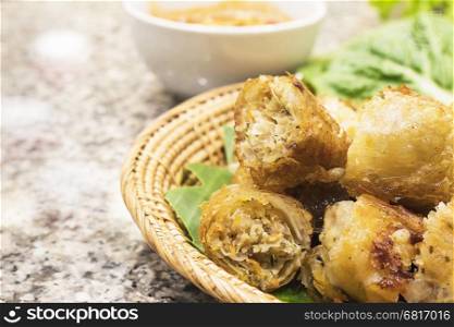 Fried spring rolls in Vietnamese food restaurant