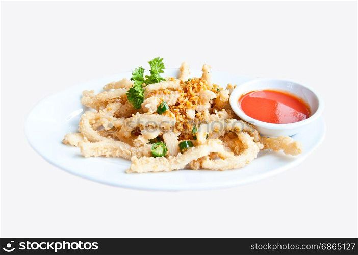 fried squid for healthy food on white background