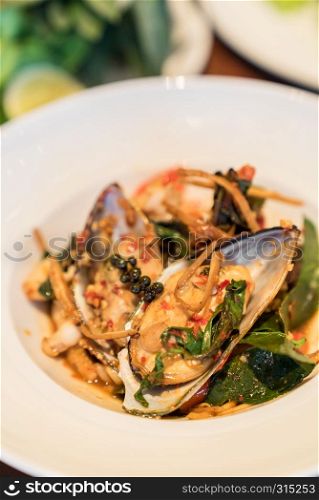 Fried stir spicy seafood Thai food