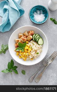 Fried turkey breast and rice with vegetables