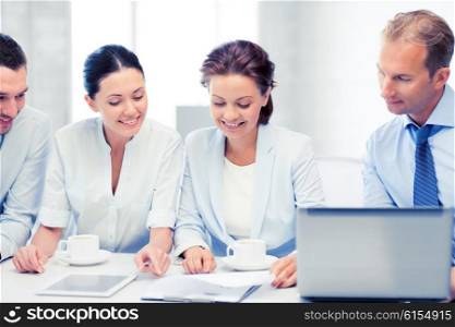 friendly business team having discussion in office. business team having discussion in office