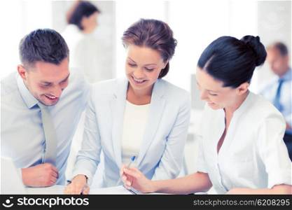 friendly business team having discussion in office. business team having discussion in office