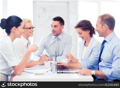 friendly business team having meeting in office. business team having meeting in office