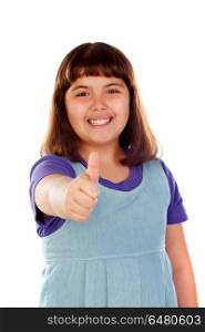 Friendly child saying Ok with her thumbs . Friendly child saying Ok with her thumbs isolated on a white background