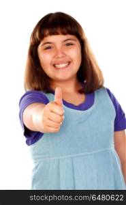 Friendly child saying Ok with her thumbs . Friendly child saying Ok with her thumbs isolated on a white background