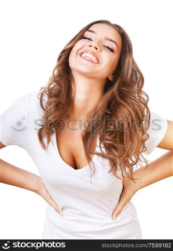 friendly cute girl smiling on white background