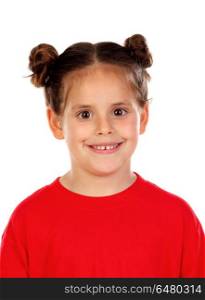 Friendly girl with two buns and red shirt . Friendly girl with two buns and red shirt isolated on a white background