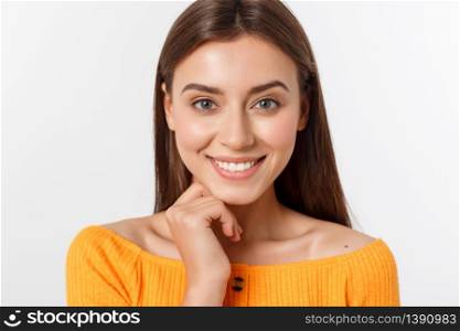 friendly smiling young woman with beatiful face portrait studio shot.. friendly smiling young woman with beatiful face portrait studio shot