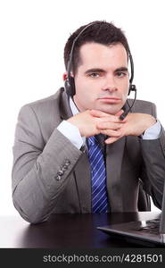 Friendly telephone operator isolated over white