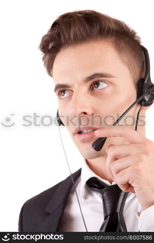 Friendly telephone operator isolated over white