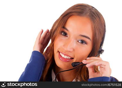 Friendly telephone operator, isolated over white background