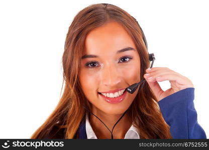 Friendly telephone operator, isolated over white background