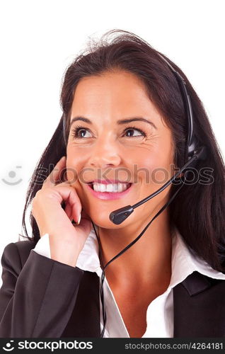 Friendly young beautiful telephone operator at work