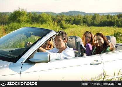 friends group in cabriolet go travel