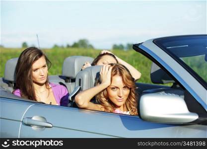 friends group in cabriolet go travel