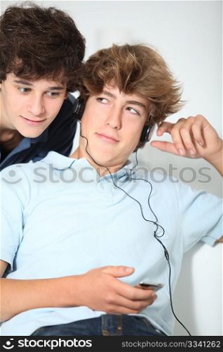 Friends listening to music at home