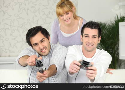 Friends playing video games